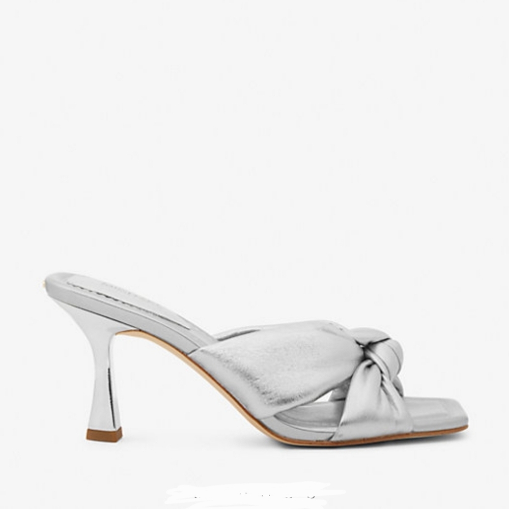 Michael Kors Elena Silver Metallic Leather Heels Sz 6M - Picture 2 of 8